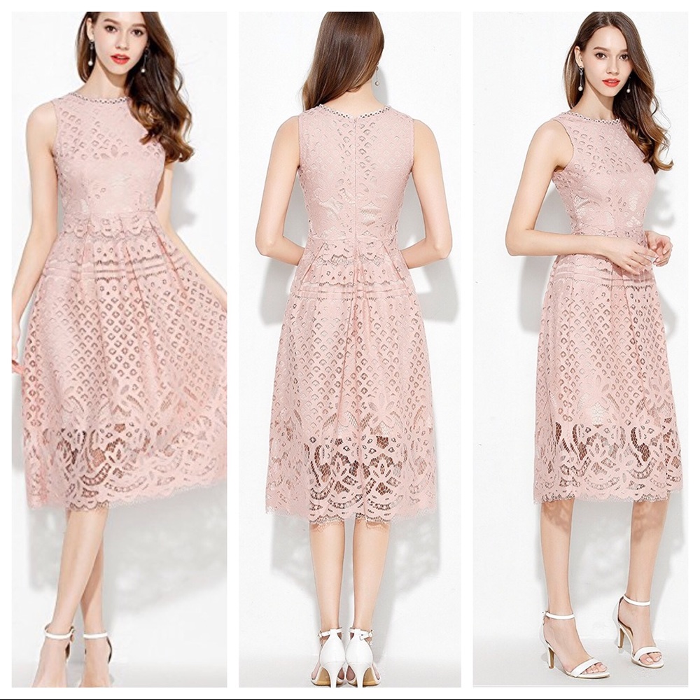 Pink Sleeveless Midi Fit Flare Elegant Dress XXL